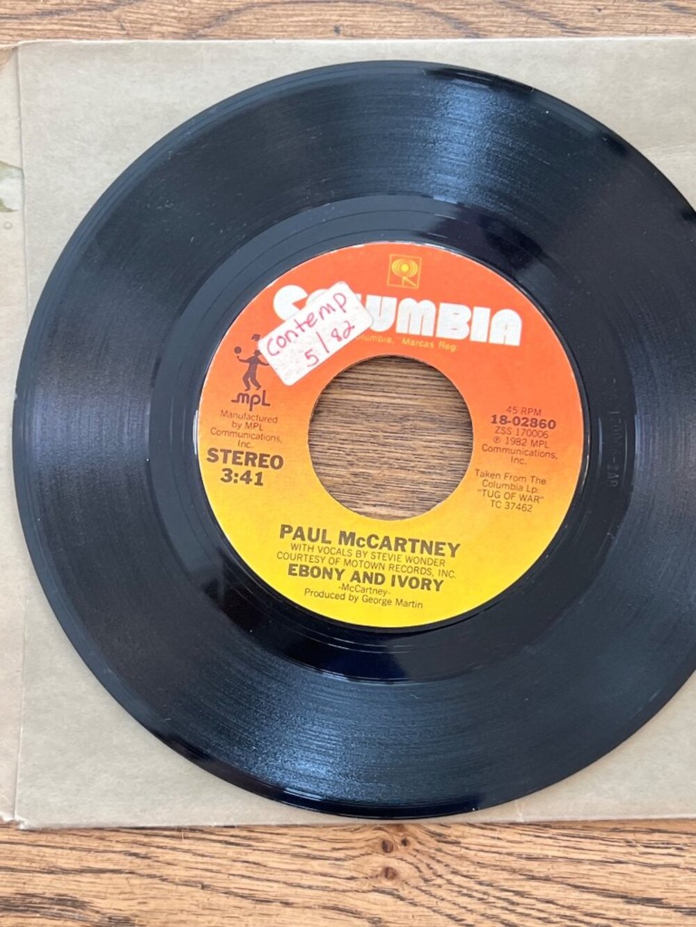 Paul McCartney Ebony And Ivory Promo 7" Vinyl 45 RPM Columbia ZSS 170006